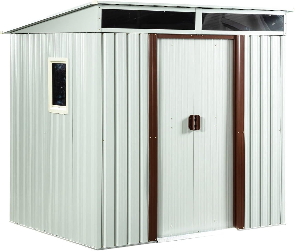 6X5 FT Outdoor Storage Shed, Waterproof Metal Garden Sheds with Lockable Door, Steel Tool Storage Buildings Shed & Outdoor Storage House for Garden, Backyard, Patio, Lawn, Trash Cans(White)