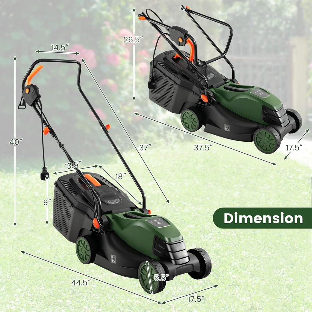 Goplus Lawn Mower, Electric Lawn Mowers with Grass Collection Box, 12 AMP Motor, 14' Cutting Deck, 3 Adjustable Cutting Positions, Walk-Behind Small Corded Lawnmower for Garden Farm Yard