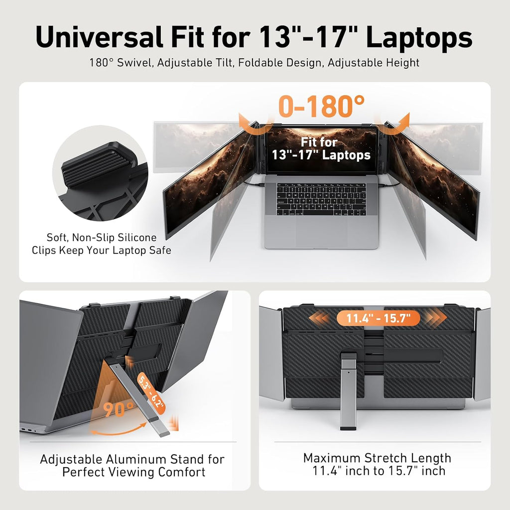 Vixtan 2.2lb Ultra-Light Laptop Screen Extender, 14' Triple Portable Monitor for Laptop, Ultra-Thin 1080P FHD Monitors for 13-17.3' Laptops, Triple Monitor Extended for Windows/Mac/Chrome