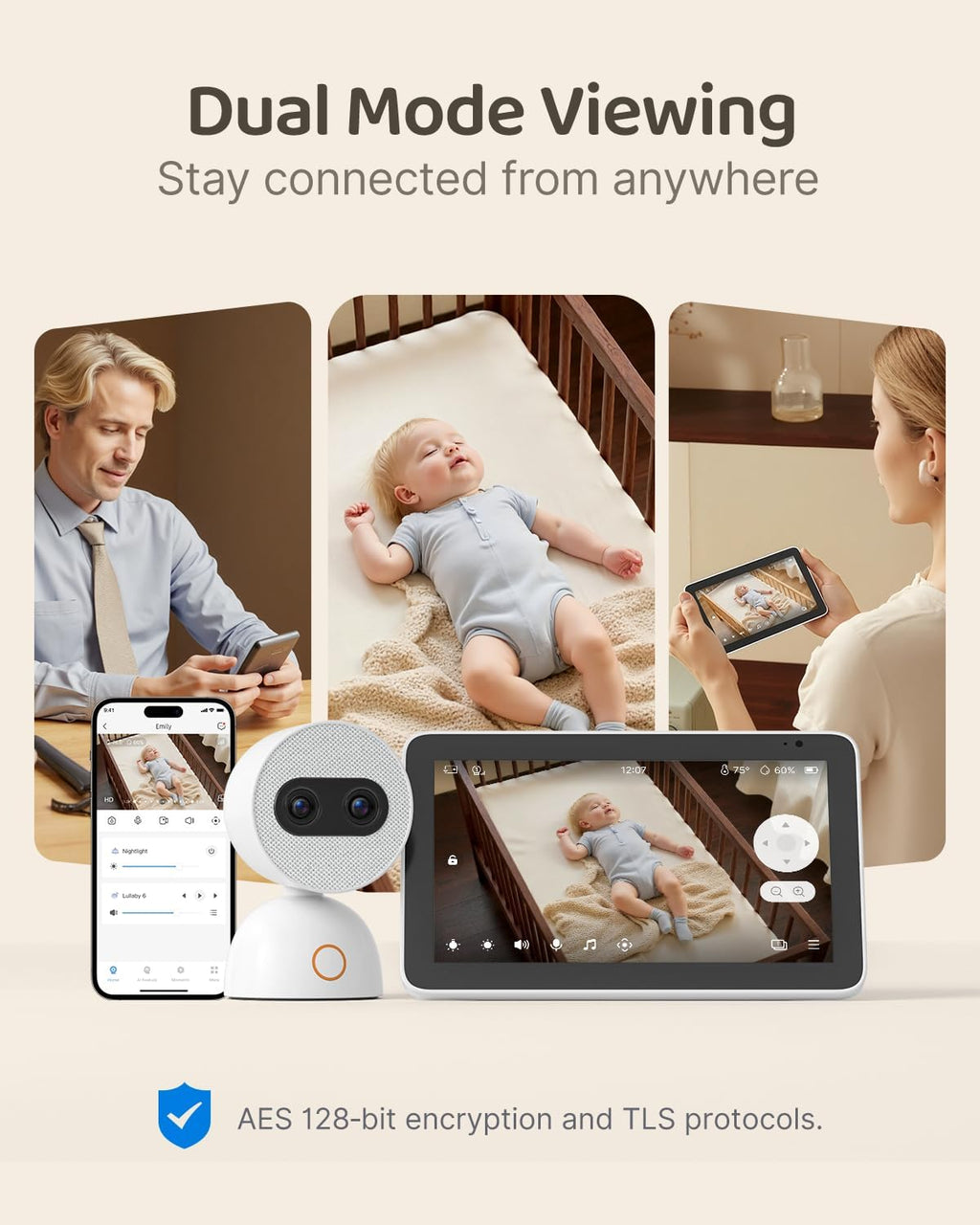 Simsky 7' UHD Touch Screen Baby Audio Monitor, Dual 4MP Cameras with Wall Mount, 6X Zoom & 32GB Local Storage, AI-Powered Cry Detection, Smart Tracking & Free Remote App Access