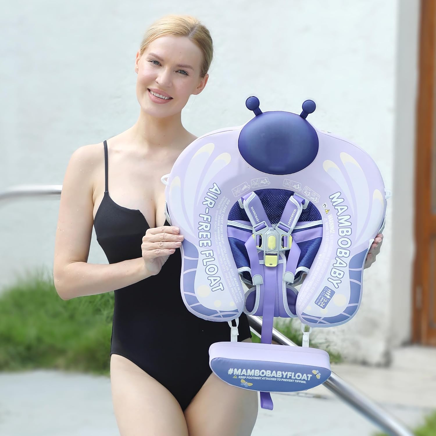 Mambobaby Float Upgrade Add Tail Baby Float with Canopy for Infant Waist Swimming Ring Swim Trainer Non-Inflatable Floats Toys with Adjustable Safety Strap (Purple - Butterfly)