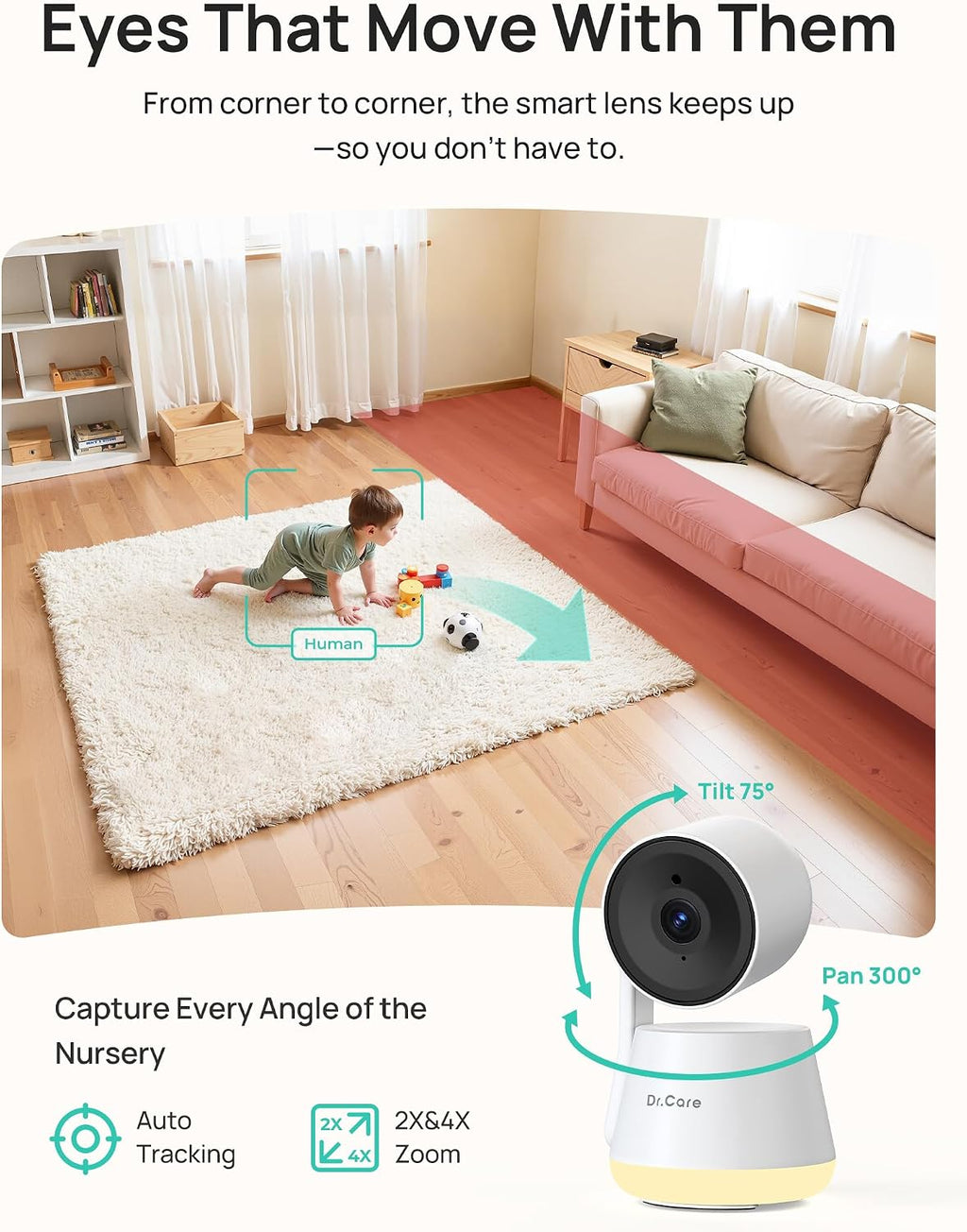 Dr.Care LumiView Plus Smart WiFi Baby Monitor with Clip Mount - 5.5' 1080P Split Screen & 2K Camera, Privacy Mode, Cry & Motion Alerts, 5000mAh Removable Battery, RGB Night Light, HD Night Vision