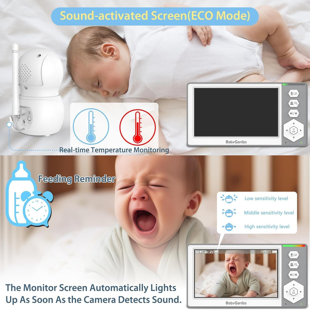 Baby Monitor with 4 Cameras Standby for 23-Hour Battery, Remote Control 4.3'' IPS Video Baby Monitor No WiFi Up to 1000ft Range, ECO, Night Vision, Temperature, 2-Way Talk, 8 Lullabies