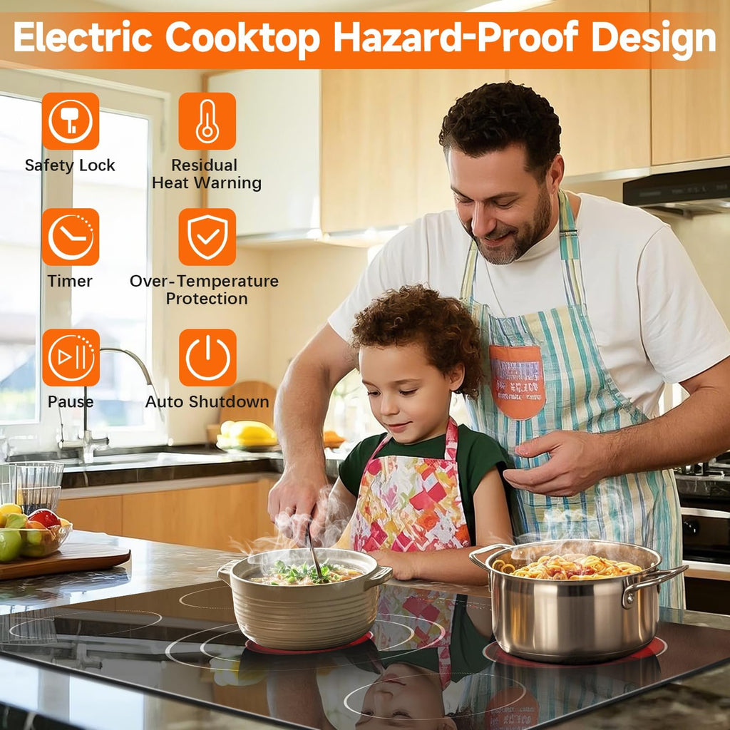 Noxton 36 Inch Electric Cooktop 5 Burners, 9600W Built-in Electric Stove Top, Flexible Bridge & Triple Elements, Pause, Timer, Child Safety Lock,Touch Control Ceramic Cooktop for 220-240V Hard Wire