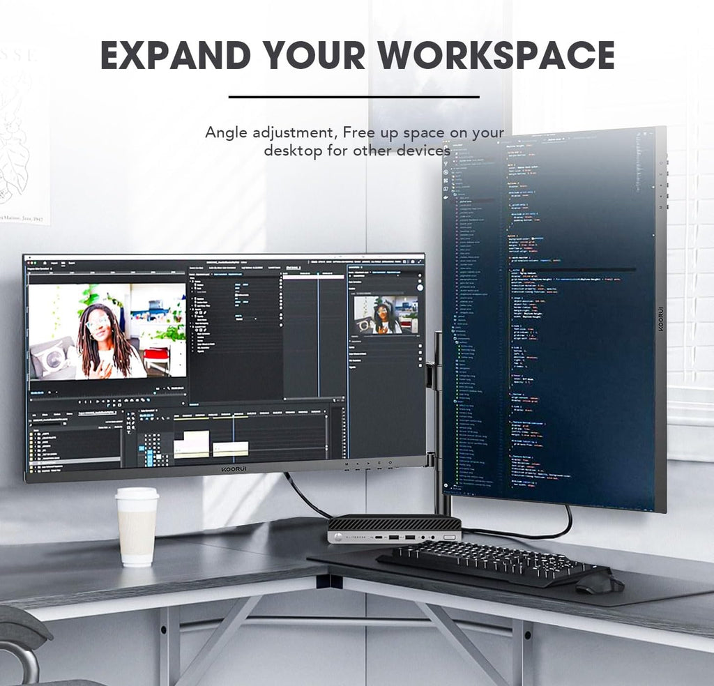 HP EliteDesk 800 G4 DM Dual 22 inch Computer Monitors and Mount Bundle, Intel i5-8500,16GB Ram 512GB NVMe SSD,WiFi,Windows 11 (Renewed)