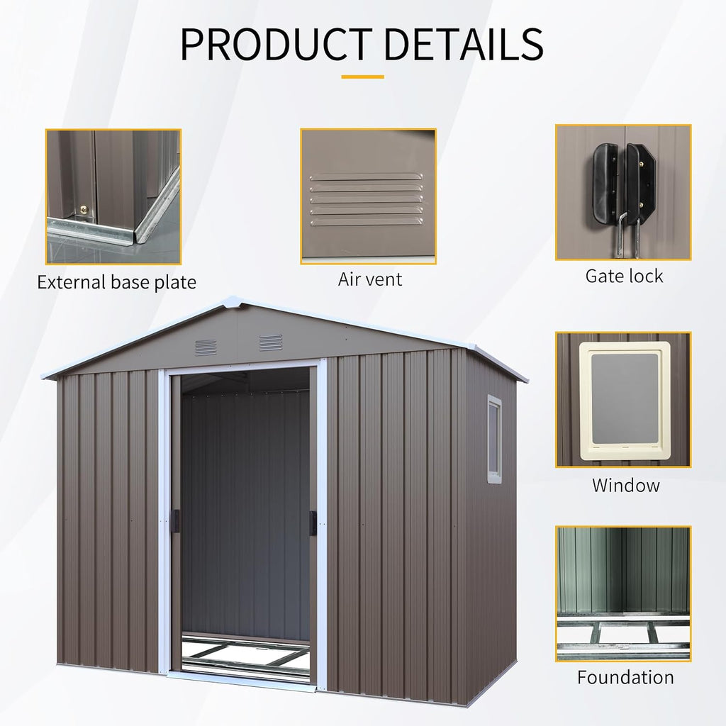 8 x 4 FT Outdoor Storage Shed, Metal Garden Shed with Floor Frame, Tool Shed Outdoor Storage with Lockable Sliding Doors & Window & Air Vents, Storage House Waterproof for Backyard, Lawn, Gray