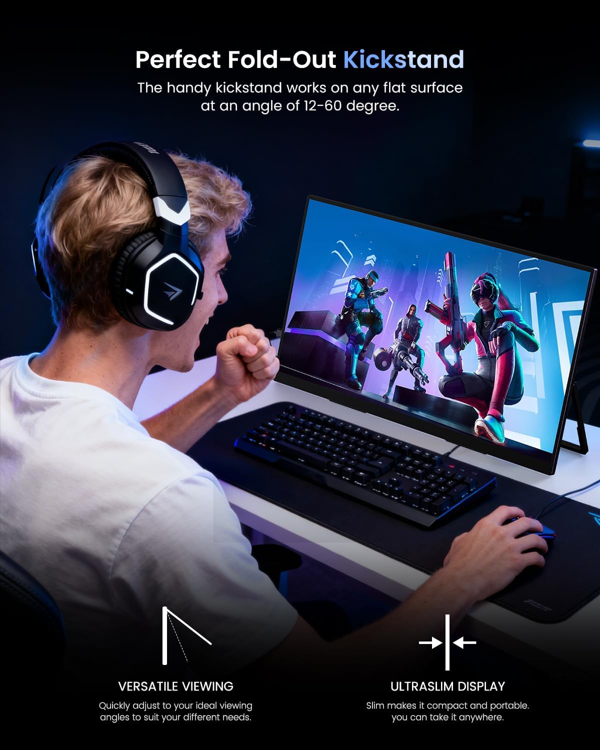 UPERFECT Portable Monitor 4K 144Hz QLED, 19' UHD 3840×2160, 500 Nits, 2000:1, 146% sRGB, 0.1ms, Built-in Stand & VESA Mount, Travel Gaming Monitor for Laptop, PC & Gaming Consoles - UColor 19 Apex