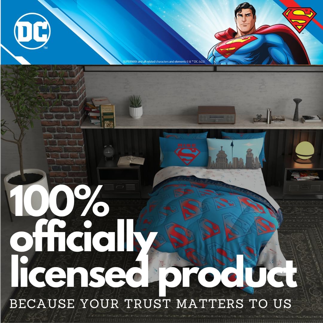 Franco Superman DC Comics Kids Bedding Super Soft & Cozy Reverisble Microfiber Comforter and Sheet Set with Sham, 7 Piece Full Size, (Officially Licensed Product) (Pack of 4)