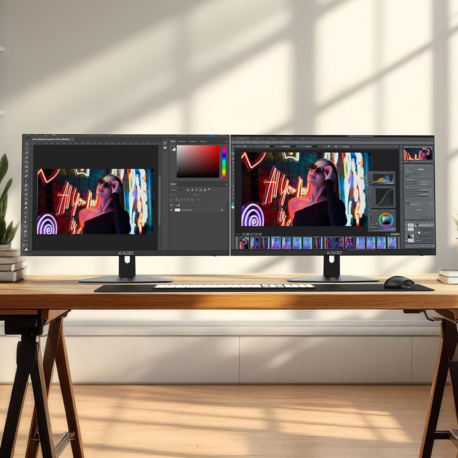 Kado Dual Monitor Setup - 2-Pack 27' 1920x1080 Computer Monitor 75Hz VESA Mount HDMI Office Gaming Hybrid Built-in Speakers (E27X Dual Series)