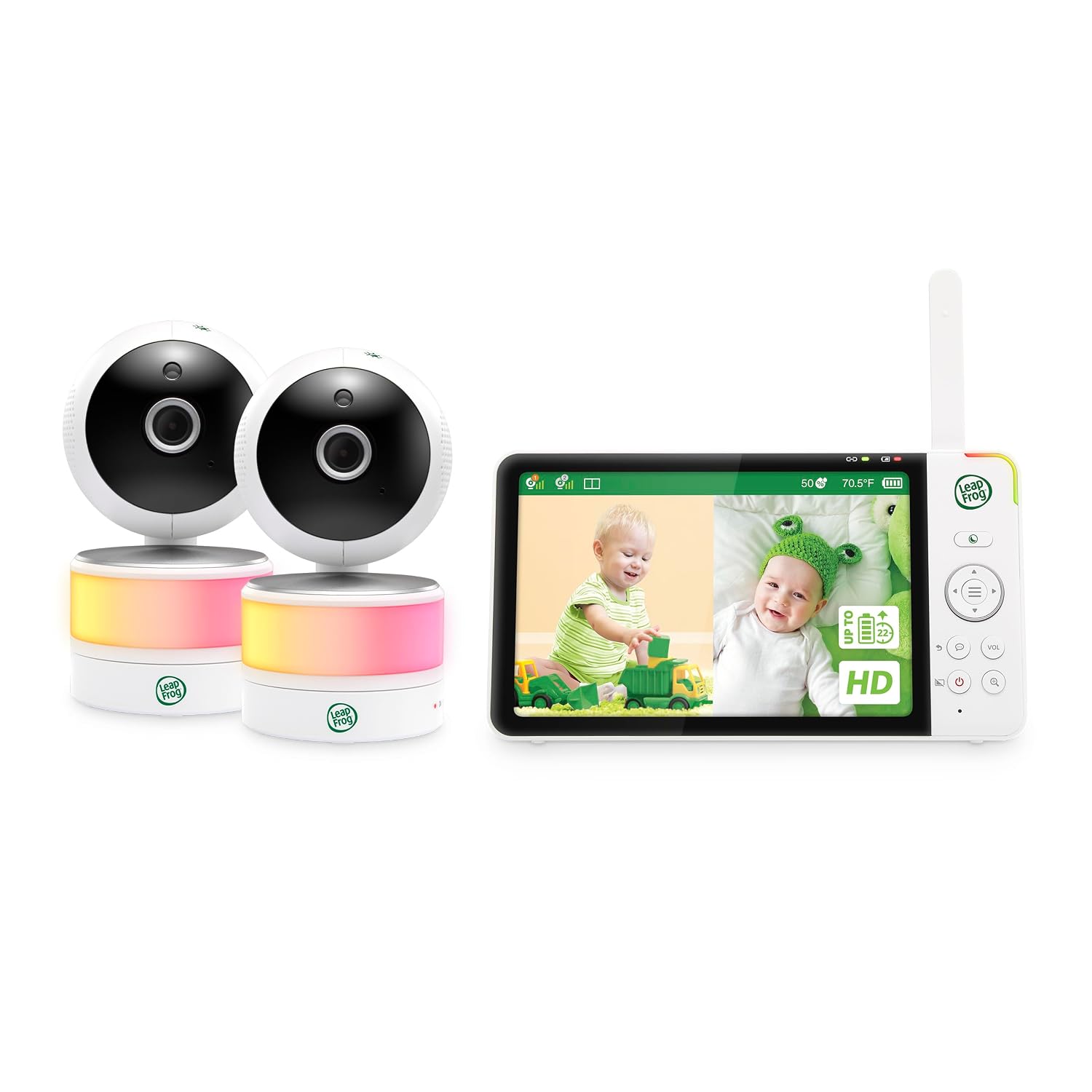 LeapFrog LF920-2HD 2-Camera Video Baby Monitor with 7' HD Screen - Split Screen, 1080p Color Night Vision, 360° Pan Tilt 8X Zoom, Night Light, Temp & Humidity Sensor, 1000ft Range - No WiFi Needed