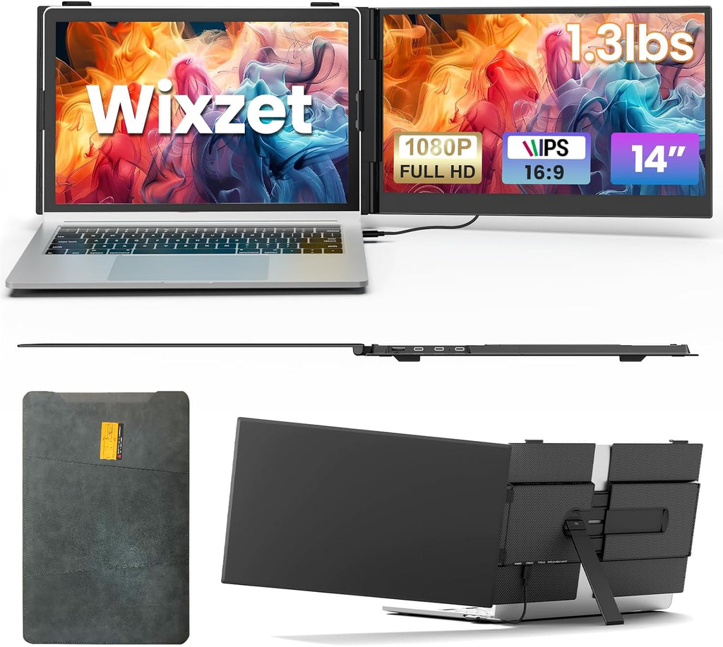 Laptop Screen Extender, Ultra-Thin 14' FHD 1080P IPS Portable Monitor for 13'-17' Laptop, 1.3lbs Lightweight Dual Monitor Extender, Plug & Play for Wins/Mac/Android/Chrome
