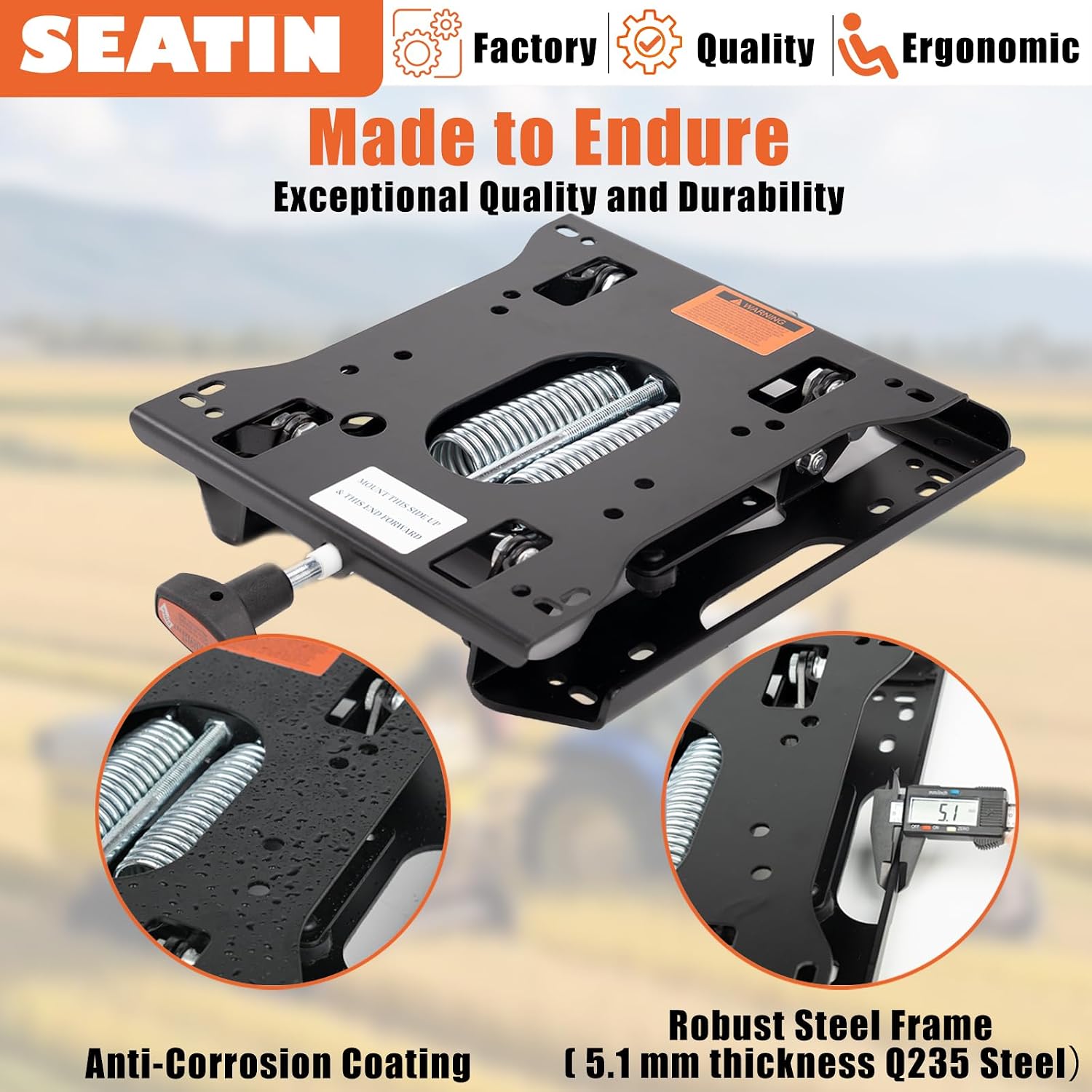 SEATIN Universal Seat Suspension Kit Low Profile Suspension for Zero Turn Lawn Mower Tractor Forklift, Compatible with Most Aftermarket Seats (Suspension with Sliding Rail)