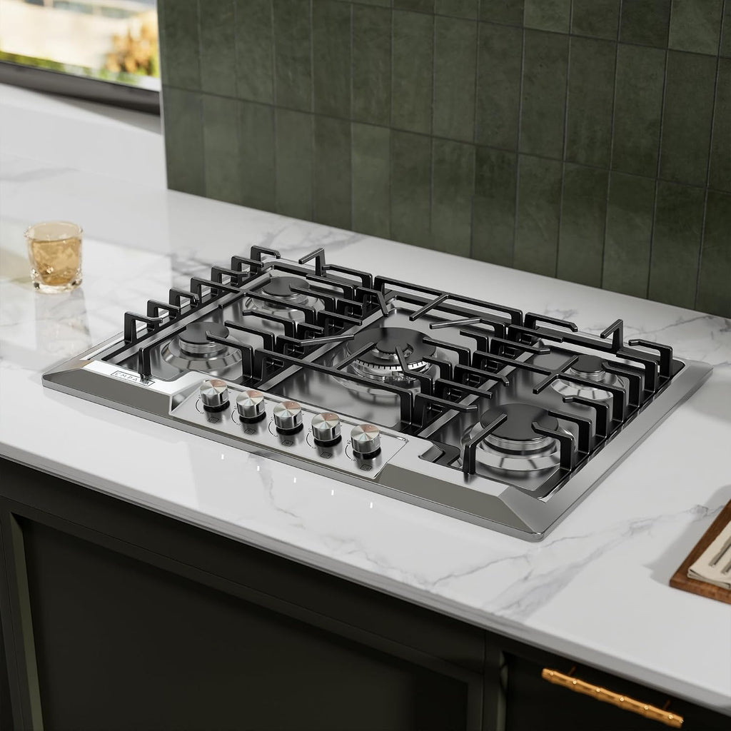 Empava 30 Inch Built-in Gas Cooktop with 5 Sealed SABAF Burners, Stainless Steel Surface, LPG/NG Convertible, Flame Failure Protection, Dishwasher Safe Grates