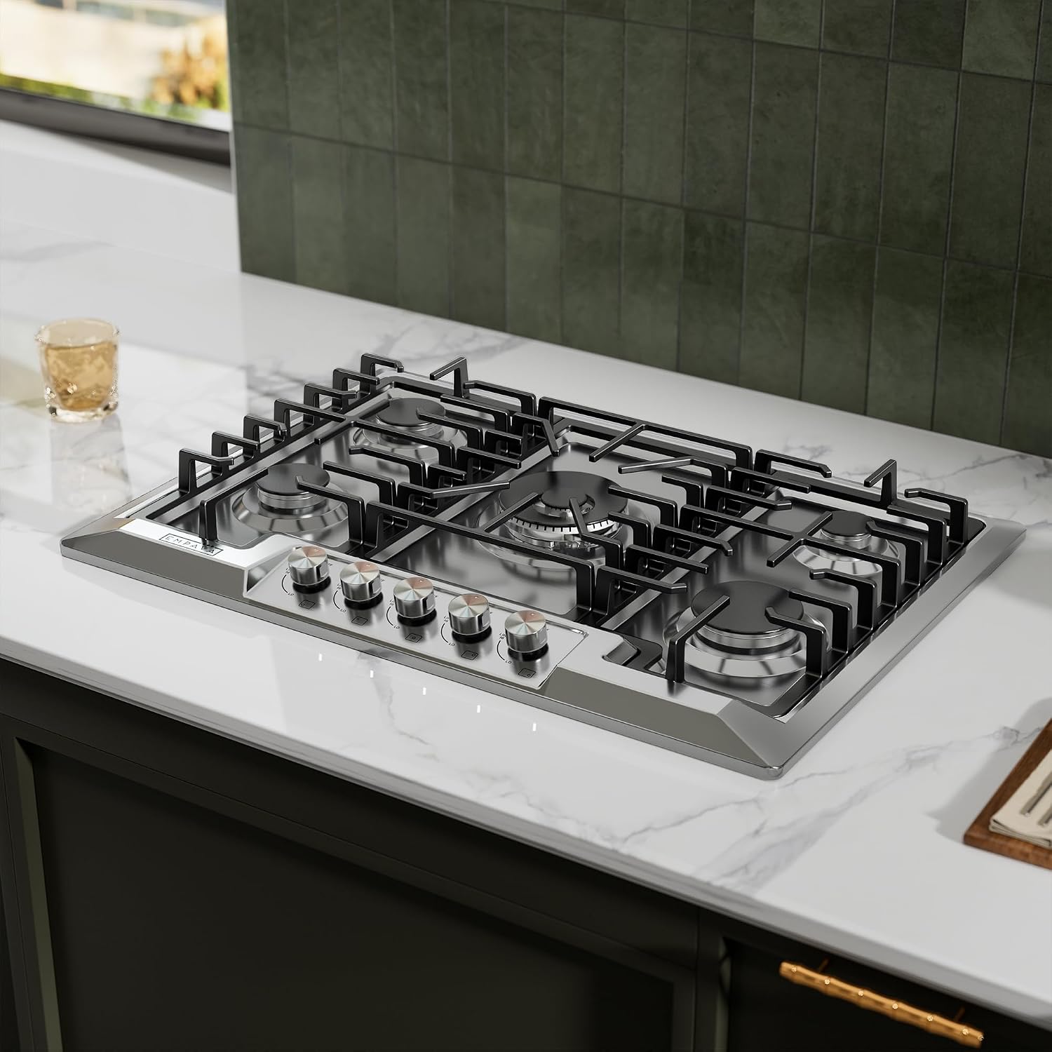 Empava 30 Inch Built-in Gas Cooktop with 5 Sealed SABAF Burners, Stainless Steel Surface, LPG/NG Convertible, Flame Failure Protection, Dishwasher Safe Grates