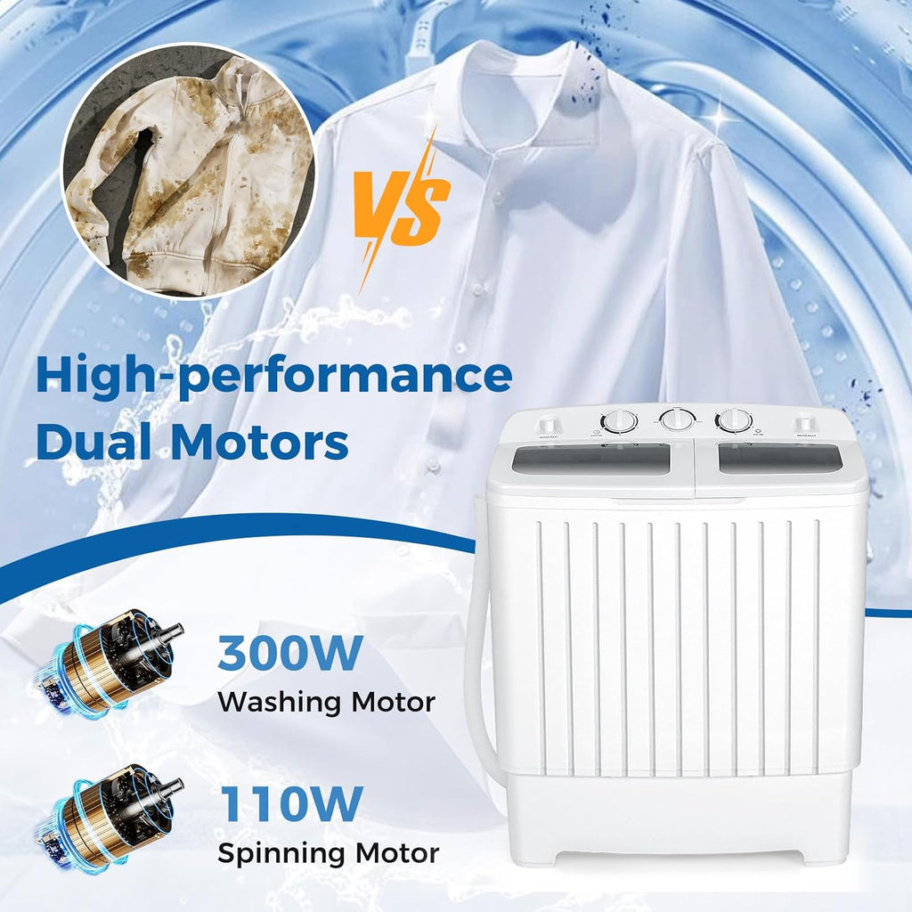 RELAX4LIFE Portable Washing Machine, Twin Tub 20 LBS Capacity, Compact Laundry Washer Machine w/Washer(12 lbs) & Spinner(8 lbs), Timer, Semi-Automatic Mini Washer and Dryer Combo for Apartment Dorm RV