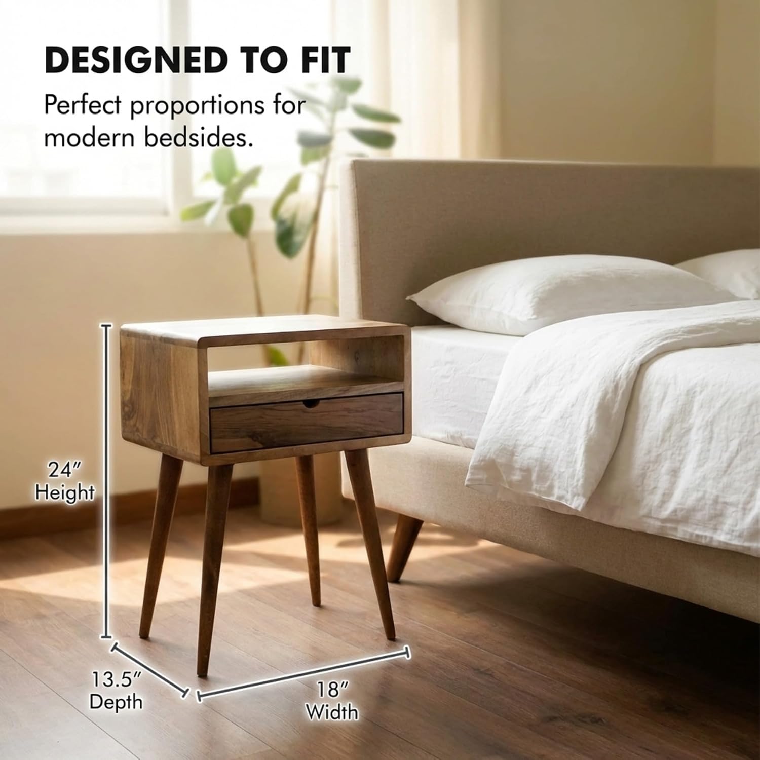 Ultimate Premium Products Mid Century Nightstand with Drawer Solid Walnut Bedside Table with Shelf Nightstand Organizer Unique Style Handmade Bedroom Furniture