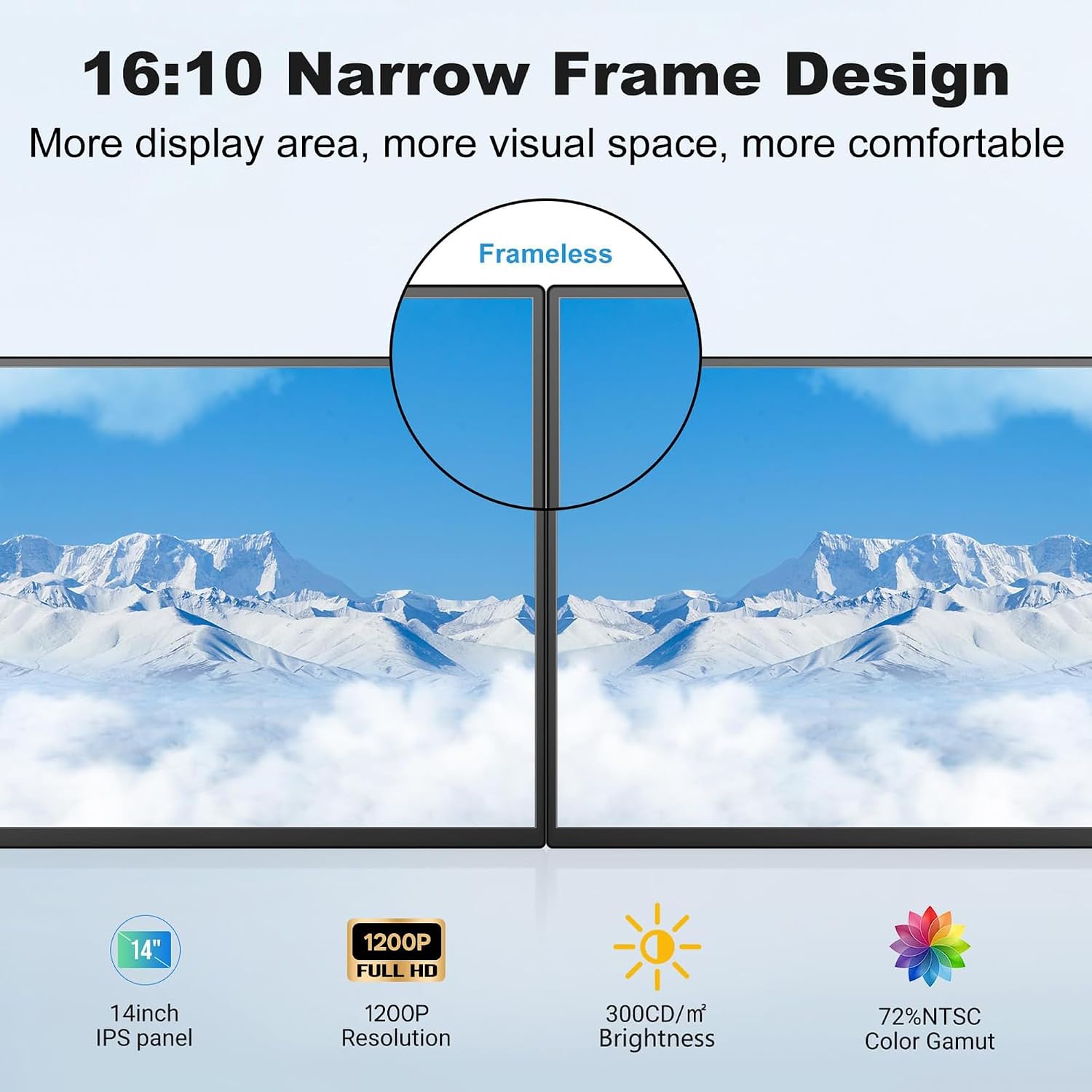 DEPGI 14' Laptop Screen Extender Built-in Cooler, 1200P FHD One Cable Connect Portable Triple Monitor, Dual Screen Monitor Fits 13'-17.3' Laptop with Stand for MacOS/Windows
