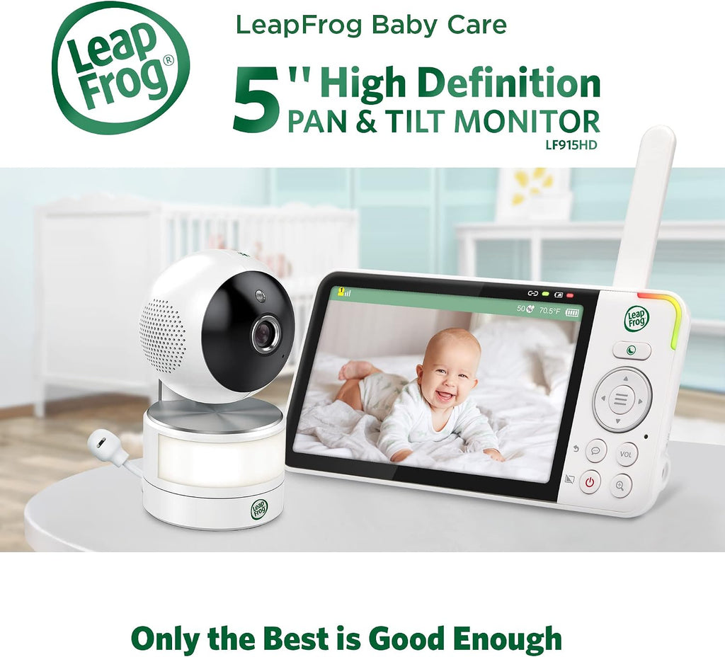 LeapFrog LF915HD Baby Monitor, 5' 720p Screen, 360° Pan & Tilt with 8X Zoom Camera, Color Night Vision, Night Light, Two-Way Intercom, Secure Transmission No WiFi
