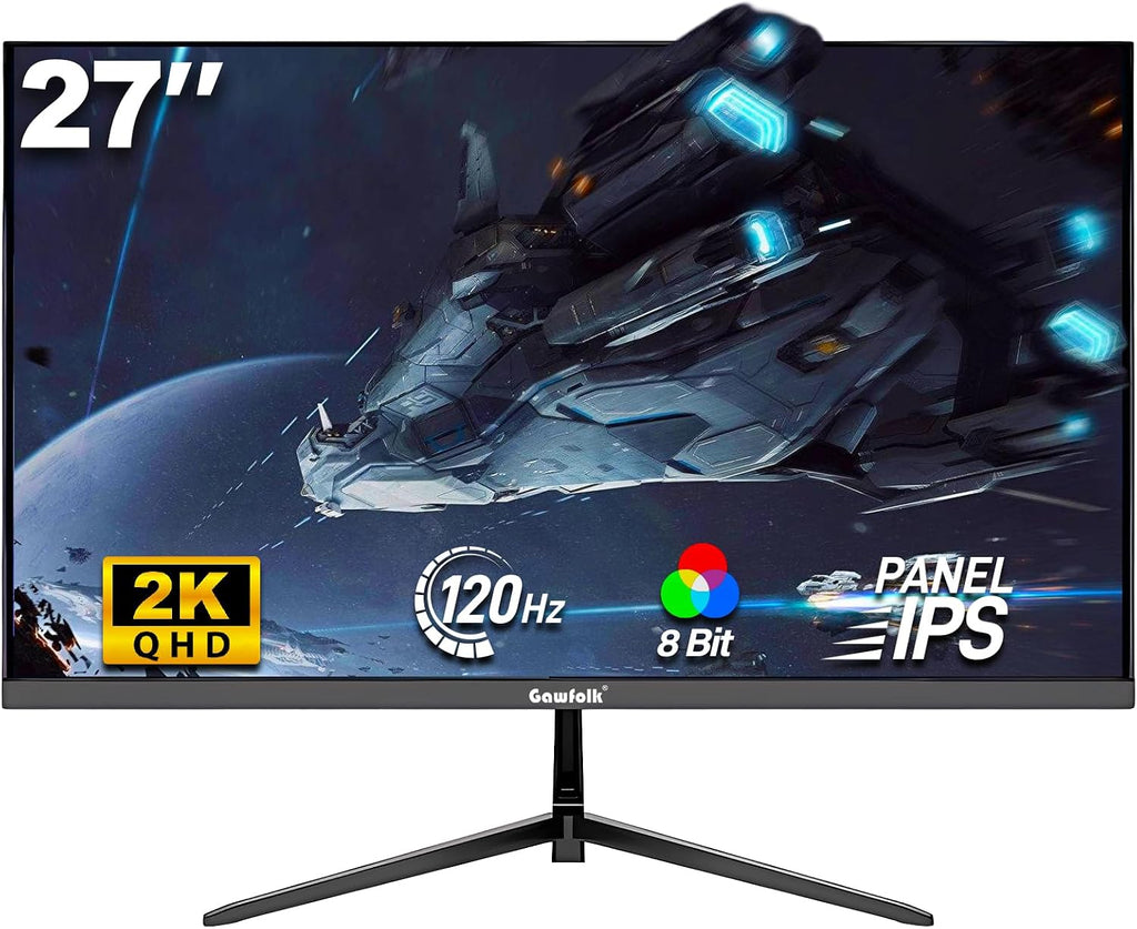 Gawfolk 27 Inch Gaming Monitor IPS 120Hz, QHD 2560 * 1440p PC Monitors, Computer Screen for Home & Office, Support HDMI & DP, Wall Mount Compatible 75 * 75mm, Black