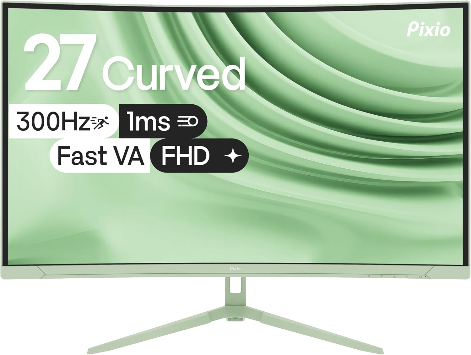 Pixio PXC279 Wave Mint Green 27 inch 300Hz Refresh Rate FHD 1080p Resolution 1650R Curved Fast VA Panel 1ms GTG Response Time Adaptive Sync HDR Curved Gaming Monitor