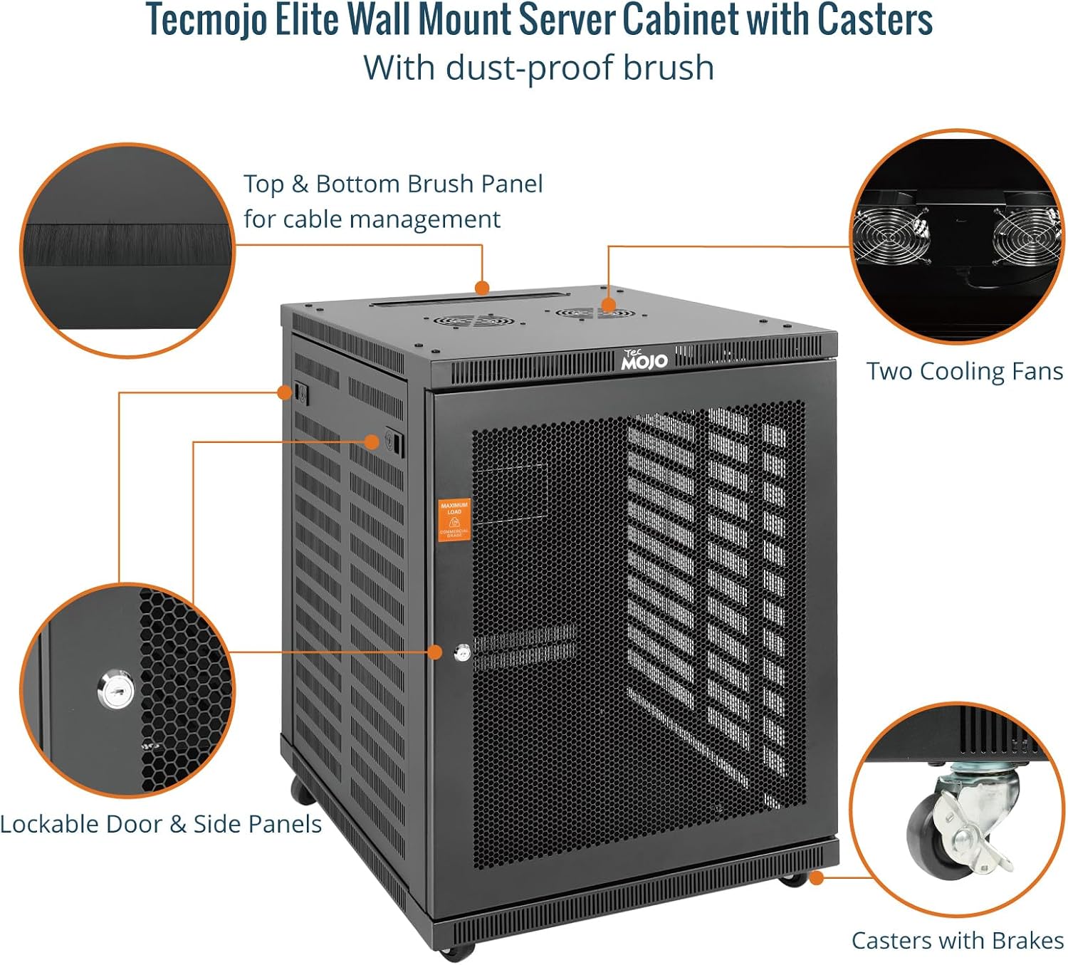 Tecmojo 15U Wall Mount Rack,15U Rack 23.6 Inch Depth,Hold Up to 176 Lbs,Enclosed Rack with 2 Colling Fans,for 19 Inch Network,Server and AV Gear,Mesh Door(Elite Collection)