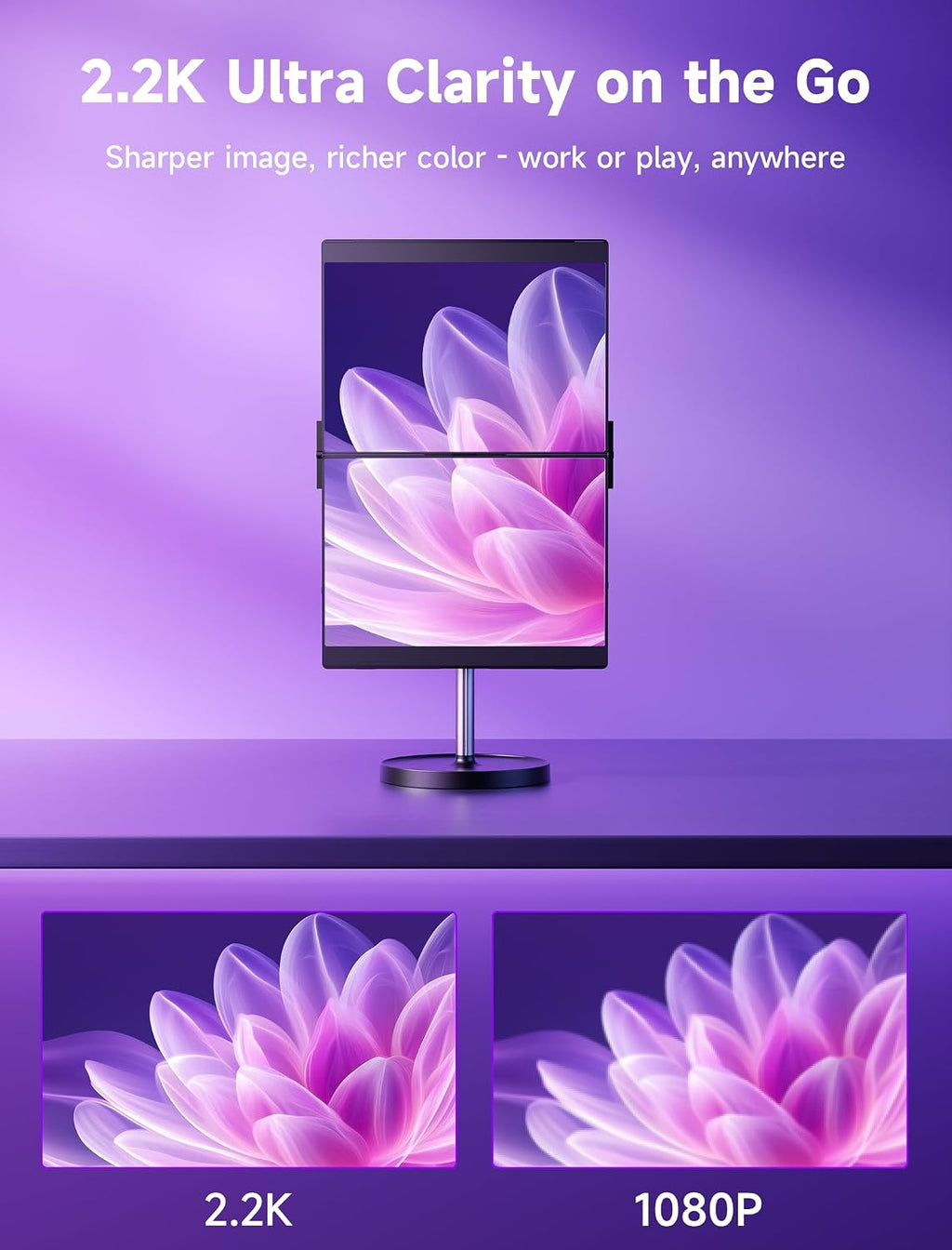 JSAUX FlipGo Pro 13.5' Dual Portable Monitors, 2.2K Triple Laptop Screen Extender, Portable IPS Dual-Screen Monitor for Laptop[for Windows/Linux/macOS] One Cable to Dual/Magnetic Design/DisplayLink