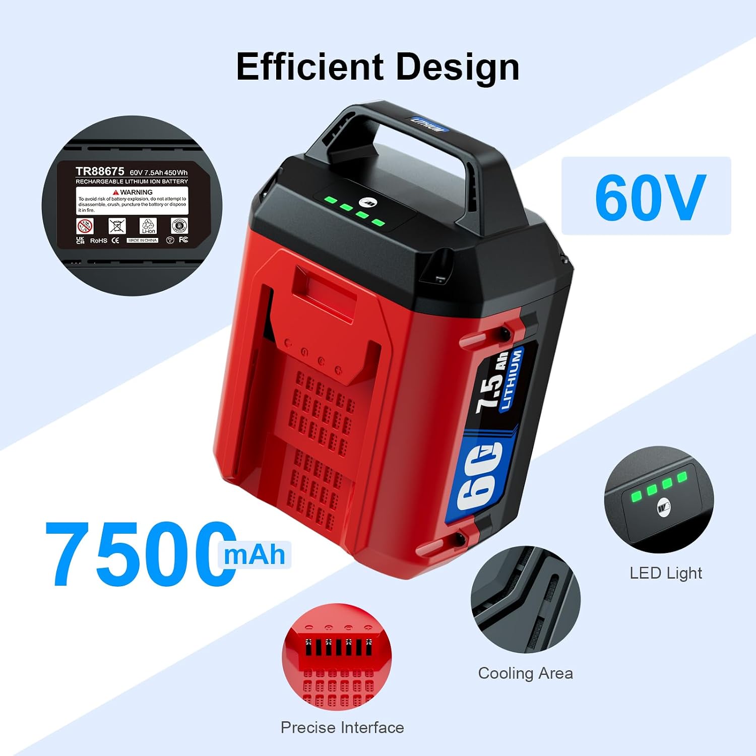 1 Pack 7.5Ah Lithium-ion Replacement for ‎Toro 60V Battery L108 L135 L216 L324 L405 88620 88625 88640 88660 88675，Compatible with Toro Flex Force Battery 60 Volt Max