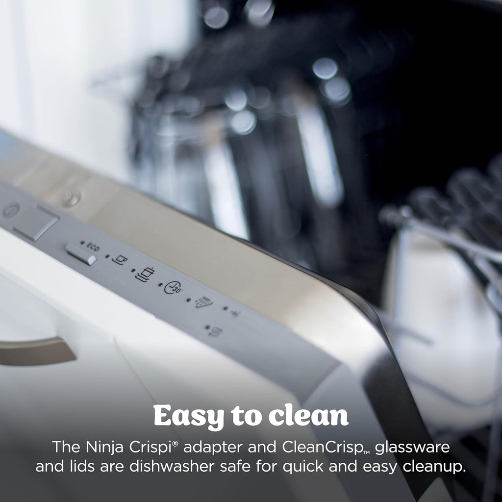 Ninja Crispi 4-in-1 Glass Air Fryer | With Non-Toxic 4QT & 6-Cup Glass Containers & Lids | Microwave, Freezer, Dishwasher Safe | 450°F Max Temp |1500 Watt | Stone | FN101ST