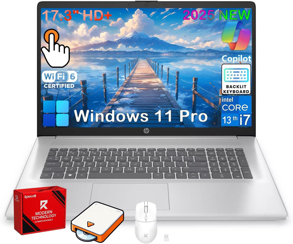 HP 17 inch Touchscreen Laptop Computer, 32GB RAM, 1TB SSD, 17.3' HD+ Touch, Intel 10 Core i7 1355U, Backlit Keyboard, Copilot AI, Wi-Fi 6, Windows 11 Pro, Long Battery Life, Laptop for Business