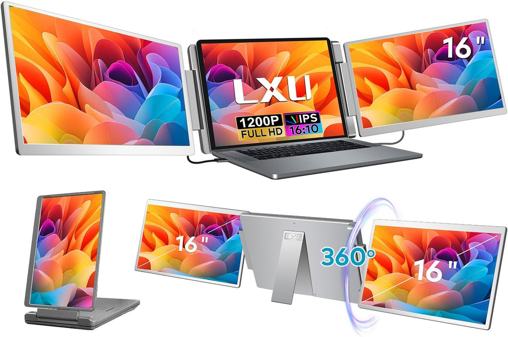 LXU 16' Laptop Screen Extender, 1200P 16:10 IPS Laptop Monitor Extender, Portable Extended Monitor for Laptops 12~18.5', Monitor Extension for Windows, MacBooks(Not for M1 M2 M3), No Driver Needed