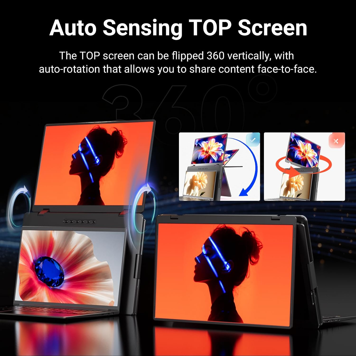 LXU Laptop Screen Extender, 1 Cable for 4 Screens (Quad Monitor), 14' 1200P WUXGA Portable Triple Extended Monitor for Laptop 12~17.3 Inch, Adaptive Top Screen, Solid Build, Driver Needed, S780