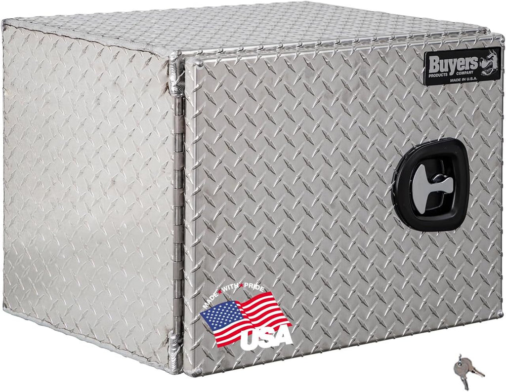 Buyers Products 1705200 Underbody Truck Tool Box with Barn Doors, 18x18x24 Inch, Diamond Tread Aluminum, Made in USA, Compression Latch, Weather Resistant, Toolbox for Flatbeds, Trailers & Work Trucks