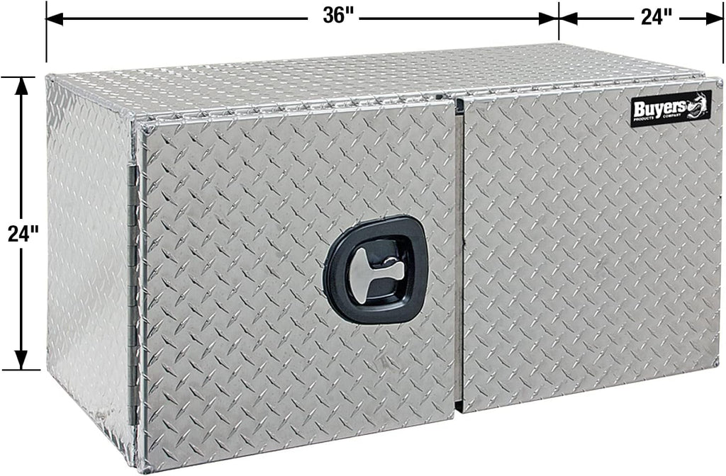Buyers Products 1702235 Underbody Truck Tool Box with Barn Doors, 24x24x36 Inch, Diamond Tread Aluminum, Made in USA, Compression Latch, Weather Resistant, Toolbox for Flatbeds, Trailers & Work Trucks
