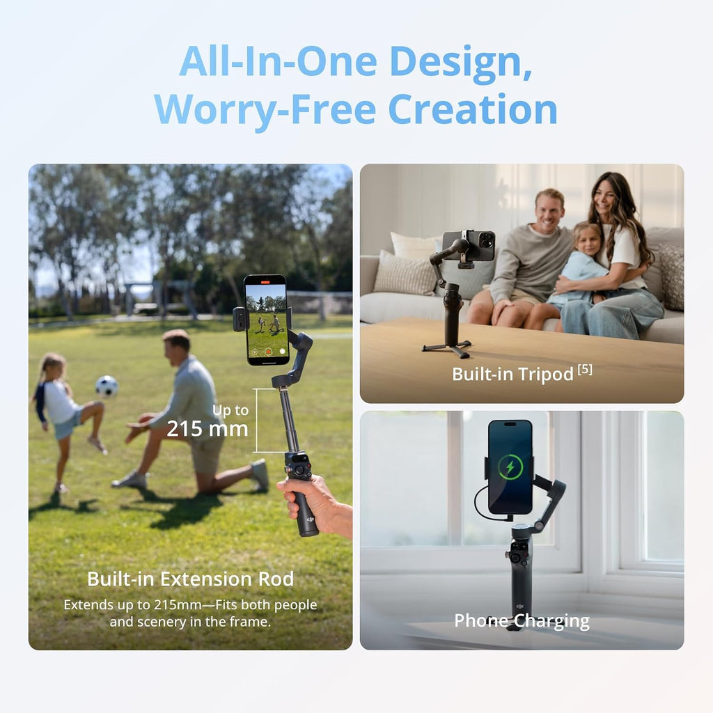 DJI Osmo Mobile 8 Advanced Tracking Combo Gimbal Stabilizer for Phone, AI Native Tracking with Audio & Lighting, 360° Pan Rotation, Built-in Extension Rod & Tripod, 10h Battery, Extension Rod