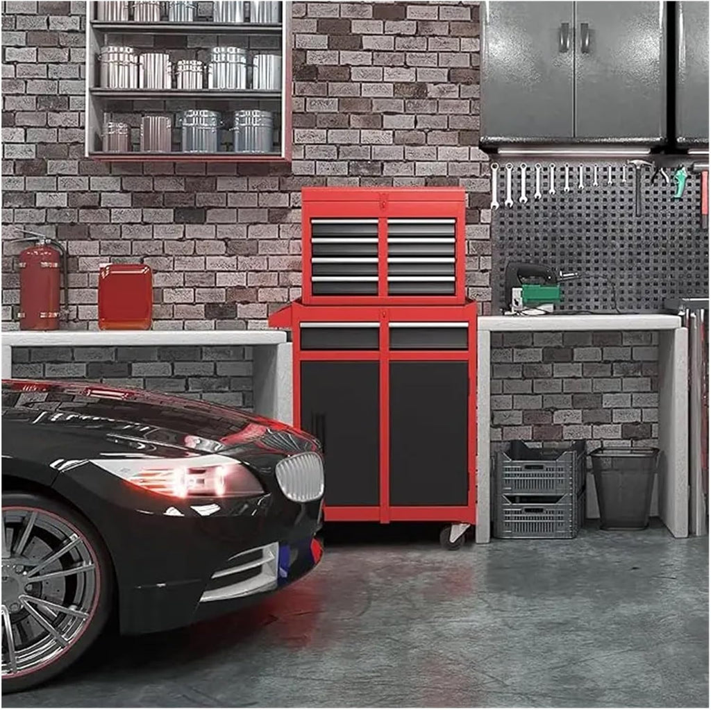 Tool Box Rolling Garage Workshop Tool Organizer with Detachable 5 Drawer Tool Chest, Drawer Liners and Wheels - Tool Organizer Box for Garage, Warehouse & Repair Shop Tool Storage(Red)
