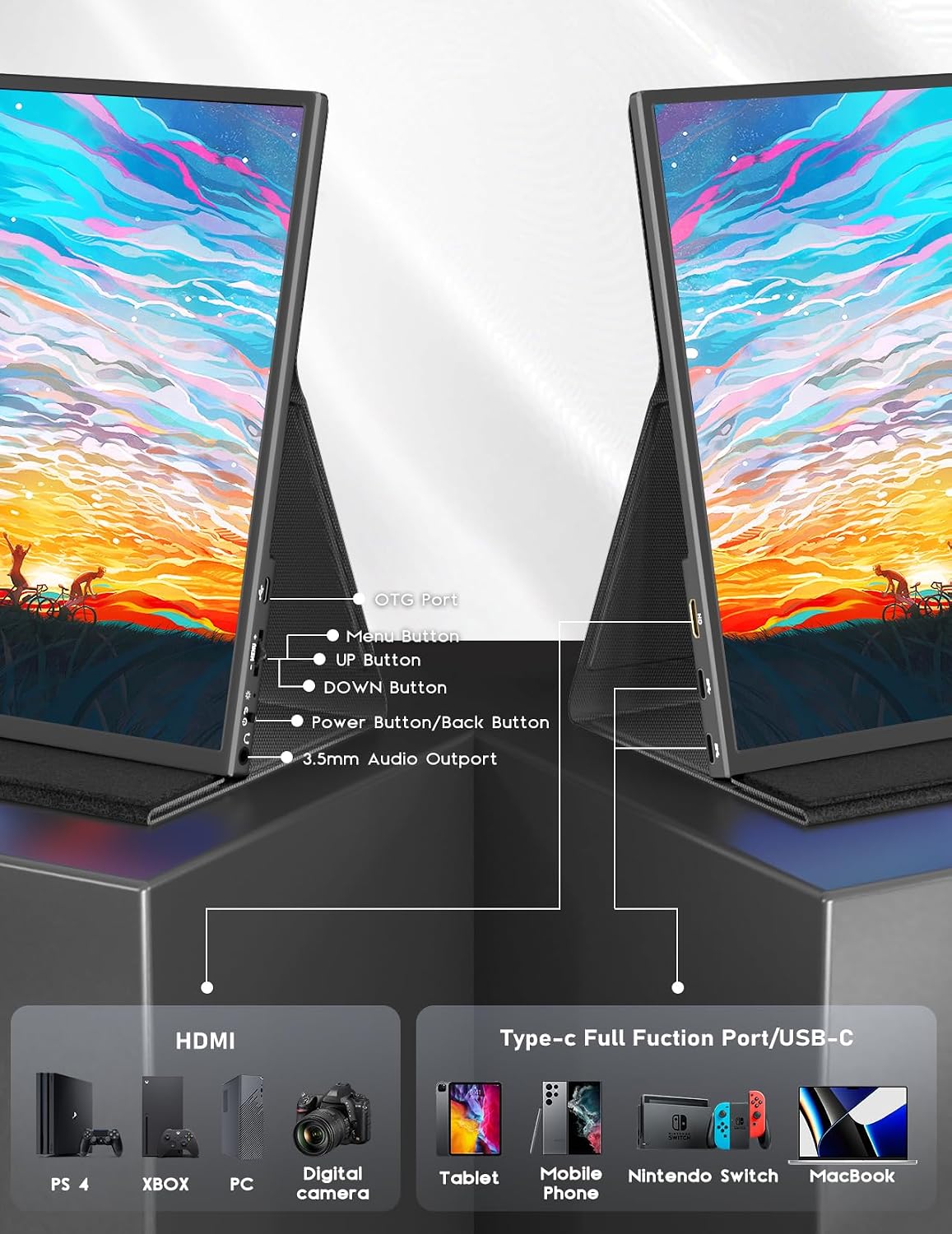 KEEPTIME 4K Portable Monitor 13.4' 3840 x 2400 UHD USB-C HDMI Laptop Monitor, 100% sRGB IPS Computer Gaming Display HDR Travel Monitor w/Speakers for Laptop Xbox PS5 Switch PC Phone