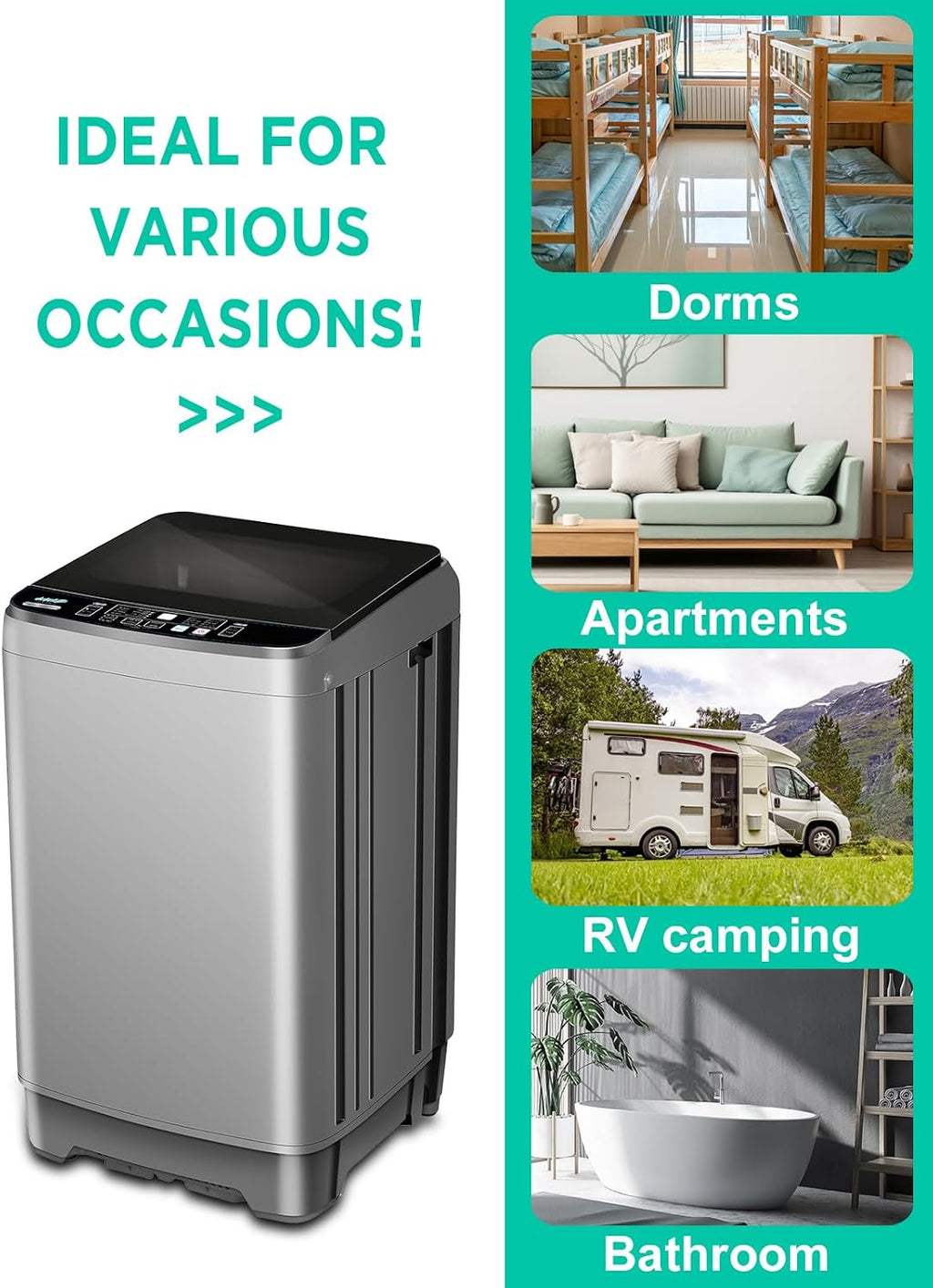 KRIB BLING 25 lbs Full Automatic Washing Machine with LED Display, Portable Washer Drain Pump, Come with a Glass Cover, 8 Programs & 8 Water Levels Selections, Ideal for Camping, Apartment, Dorm, Grey