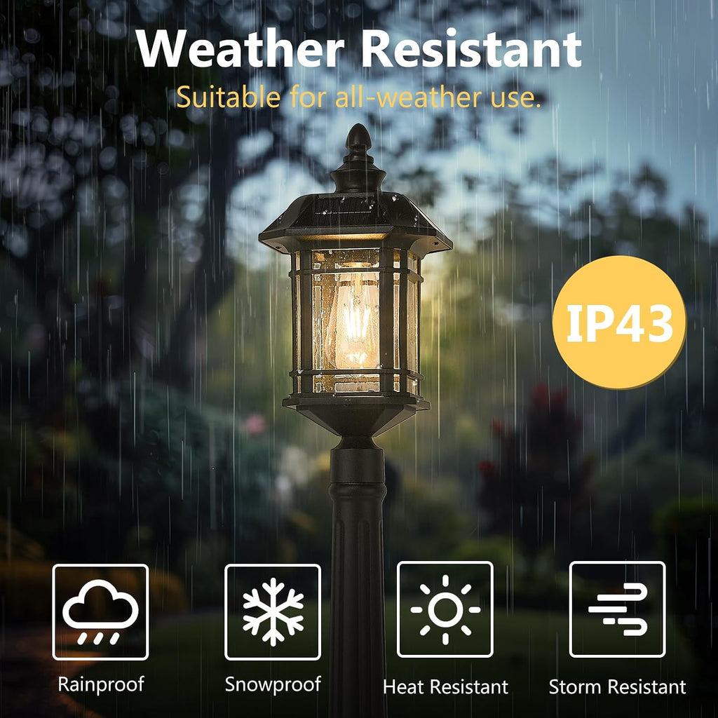 Emliviar 82' Solar Street Lamp Outdoor, LED Dusk to Dawn Pole Solar Light with Remote Control, Waterproof Post Lighting with Seeded Glass, A2202110PL-SL BK
