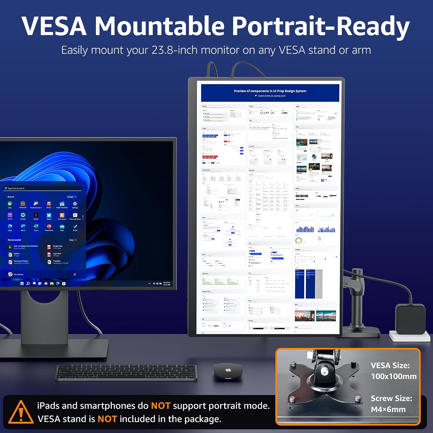VisionOwl Portable Monitor for Laptop, IPS USB-C HDMI Travel Second Monitor for MacBook Pro Air, PC, PS5, Xbox, Portable Second Screen, Built-in Kickstand, Speakers, VESA Mountable, 23.8 Inch