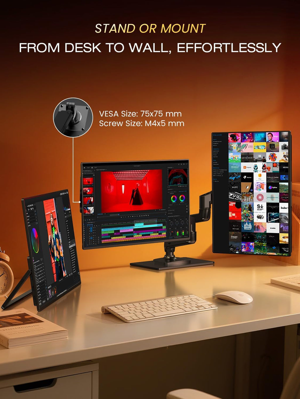 UPERFECT 24.5' Portable Monitor 240Hz Gaming Monitor 2000:1 Contrast FreeSync 0.1ms Fast IPS Large Screen, Built-in 180° Adjustable Stand/VESA, USB-C HDMI Second Screen for Laptop, Phone, Game Console