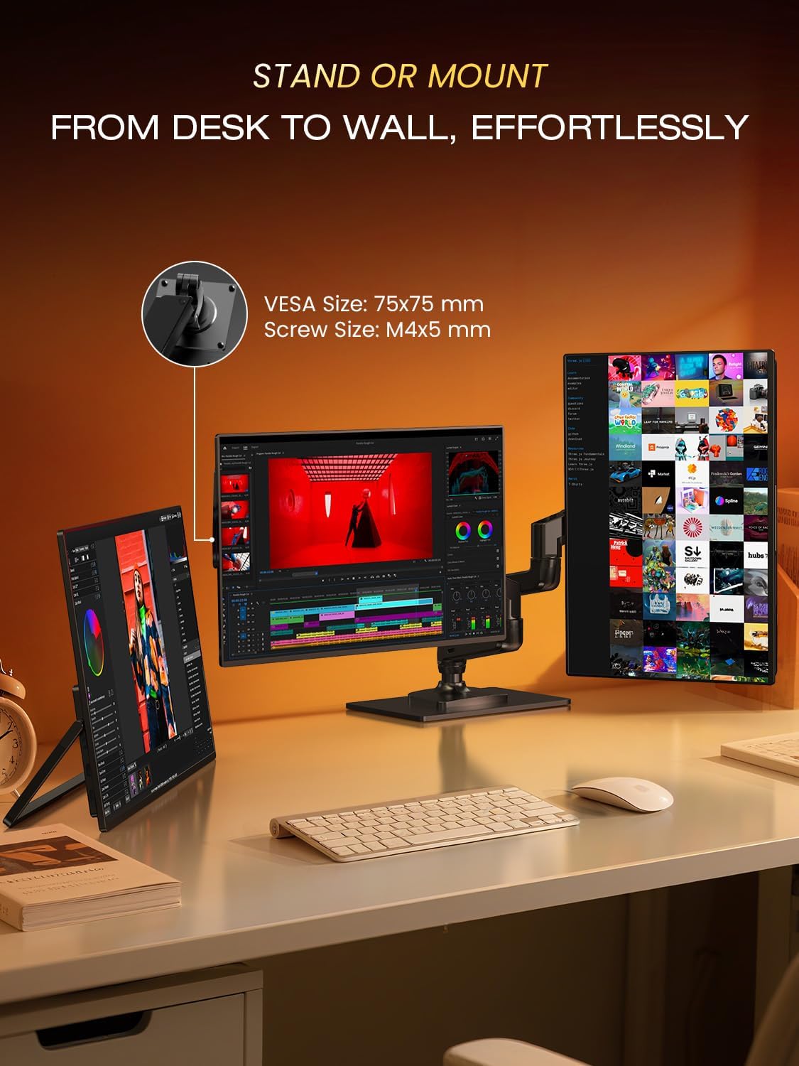 UPERFECT 24.5' Portable Monitor 240Hz Gaming Monitor 2000:1 Contrast FreeSync 0.1ms Fast IPS Large Screen, Built-in 180° Adjustable Stand/VESA, USB-C HDMI Second Screen for Laptop, Phone, Game Console