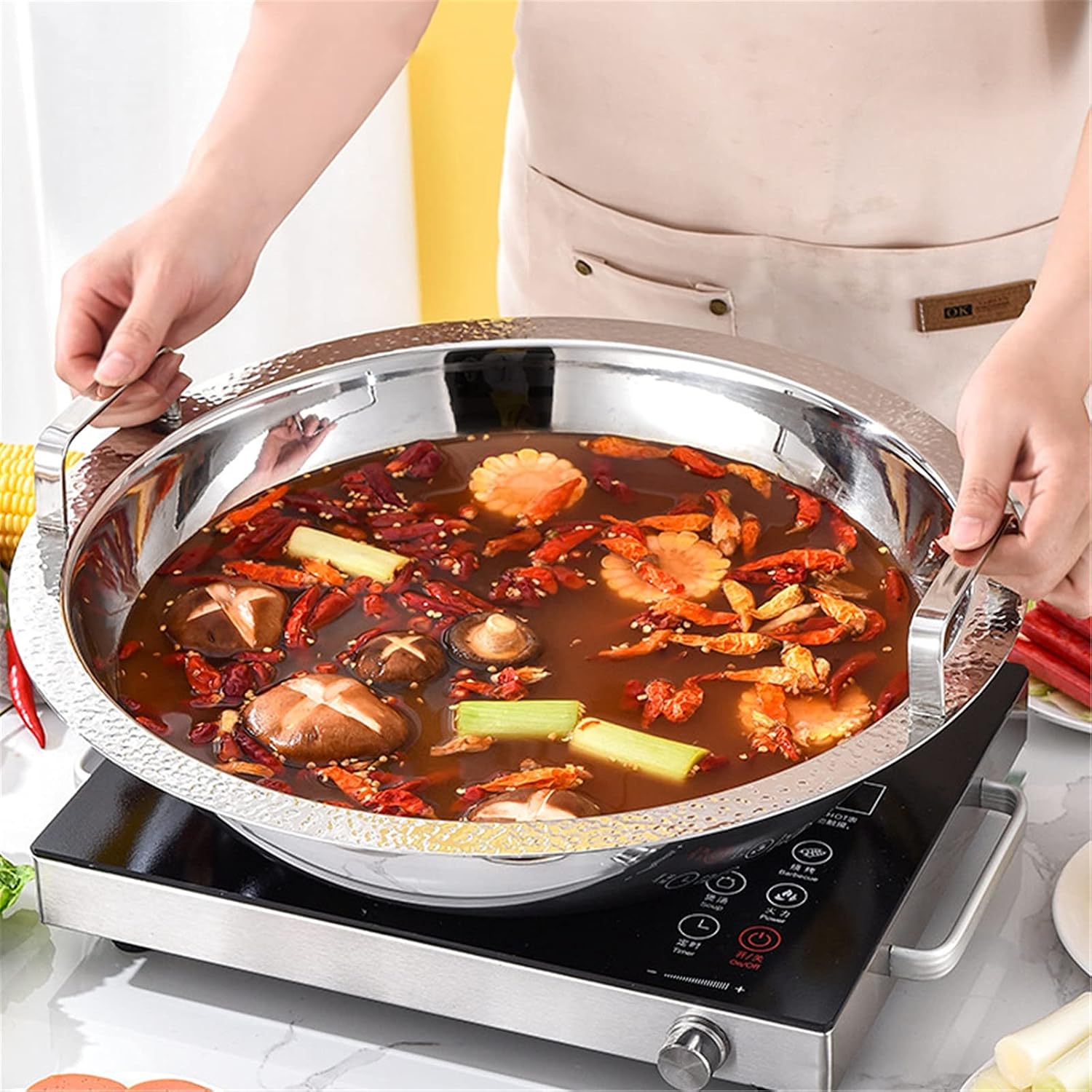 Chinese Shabu Shabu Pot Hot Pot Stainless Steel Hot Saucepan Cooker Shabu Shabu Hot Pots for Induction Cooktop Gas Stove (Color : Silver Size : 32cm) (Silver 26cm)