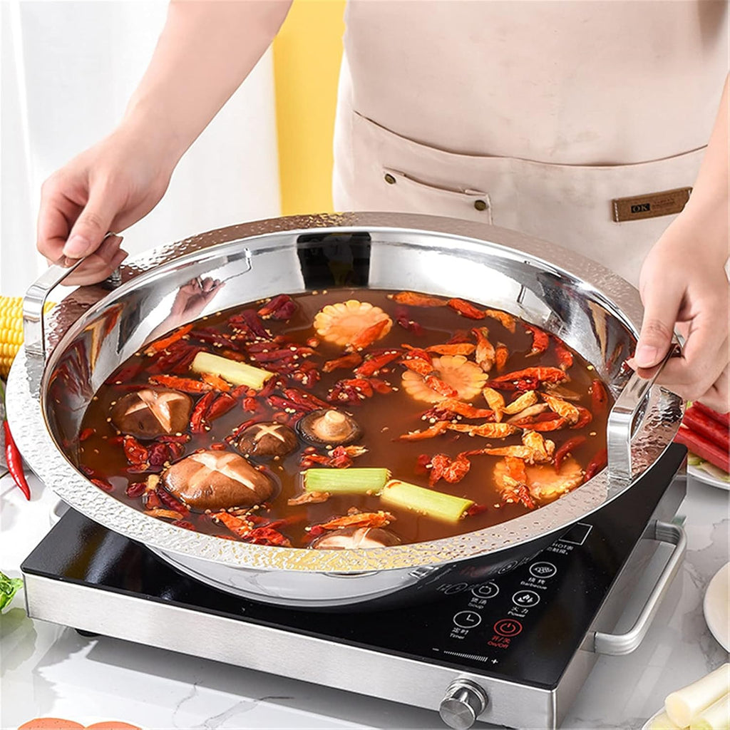 Hot Pot Cooker Hot Pot Stainless Steel Hot Saucepan Cooker Shabu Shabu Hot Pots For Induction Cooktop Gas Stove Dinner Together (Color : Silver Size : 32cm) (Silver 26cm)