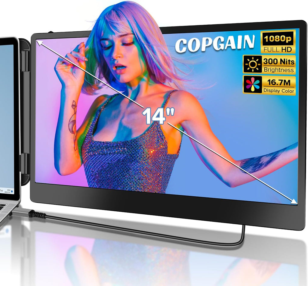 2023 Upgraded S1 14' Portable Monitor for Laptop Screen Extender Monitor 1080P FHD IPS Dual Laptop Monitor Extender Plug and Play Type-C/HDMI for 13-17.3inch Laptop（Windows,Mac,Android, Dex）