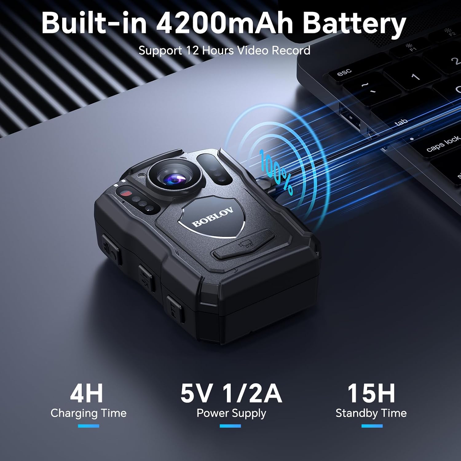 BOBLOV M5 Body Mounted Camera, 2K 128GB Camcorder, 4200mAh Battery for 12 Hours Video Record, IP67 Body Mounted Camera for Law Enforcement, Delivery (128GB NO GPS Version)