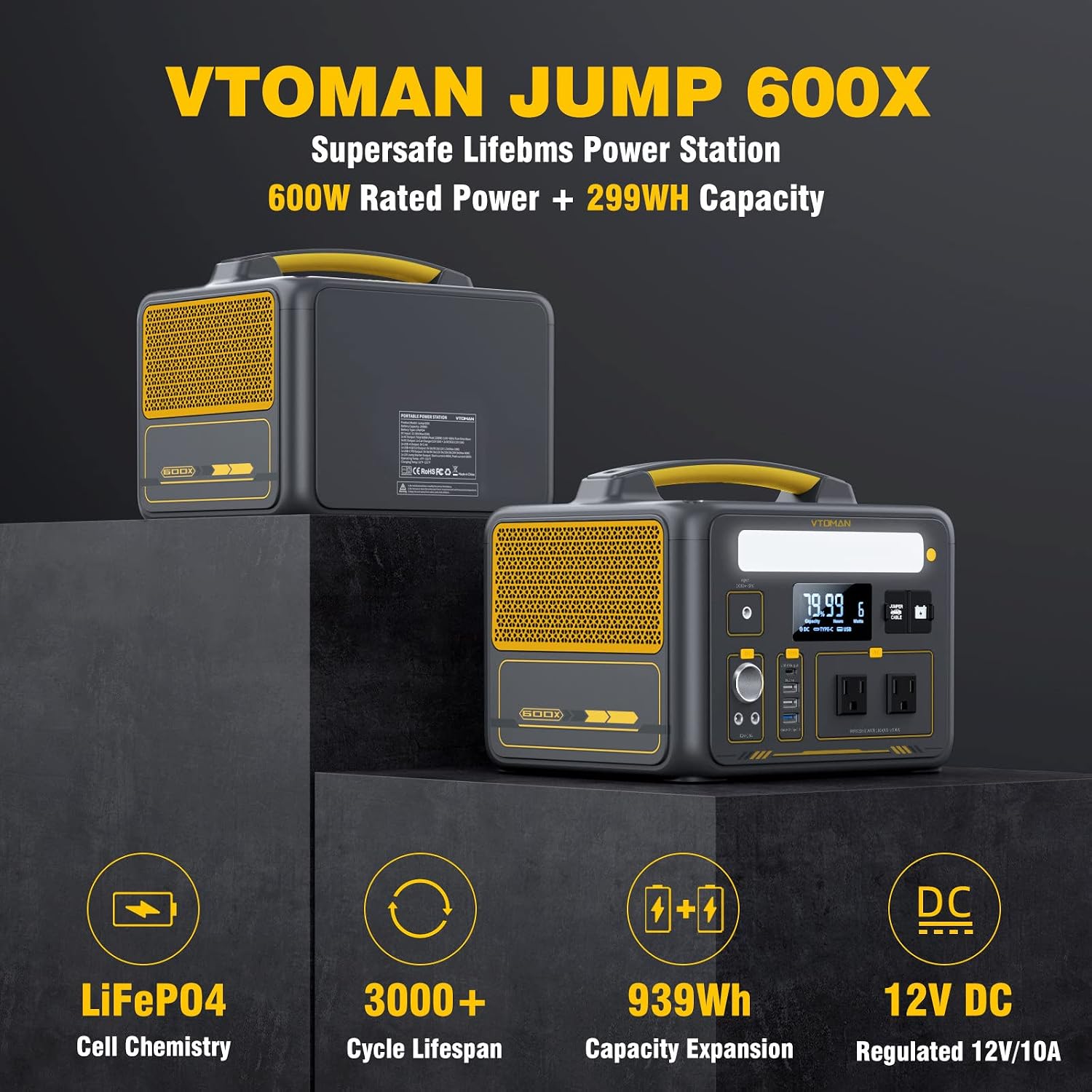 VTOMAN 600W Portable Power Station with 110W Panel, 299Wh Battery Powered Station for Camping, Road Trip, Fishing, Home Backup, Emergency