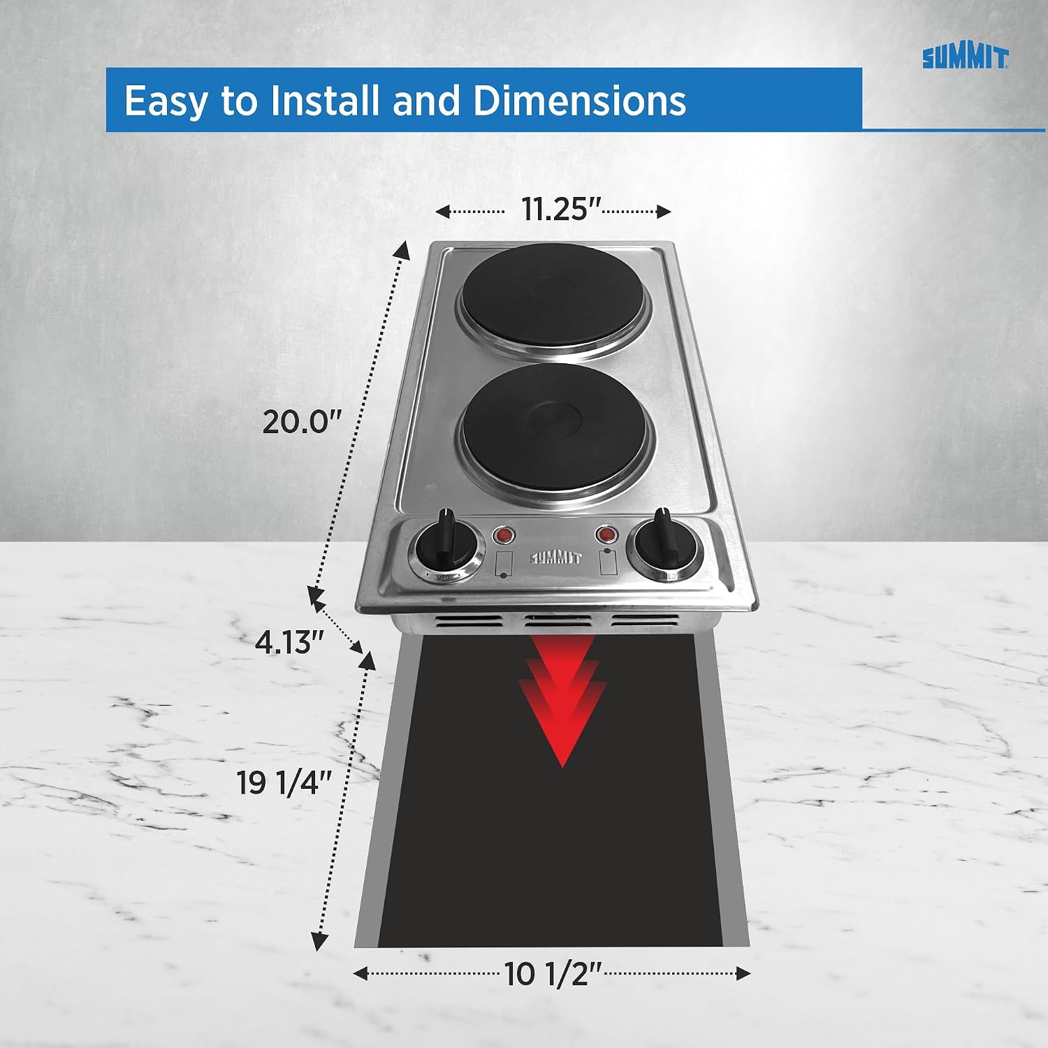 Summit 12' 2 Burner Electric Cooktop. 115 Volt Solid Disk Cooktop, ADA compliant, Stainless Steel, Cast Iron- CSD2B115