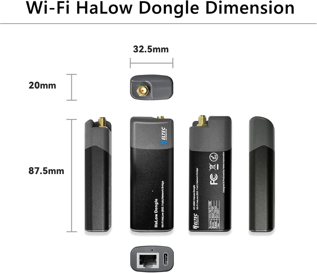 Wi-Fi HaLow Dongle IEEE 802.11ah Protocol 1km Ultra-Long-Range Wi-Fi or Ethernet Cable Lower Power Consumption Wireless Network Bridge 902-928MHz (AP and STA-1Pair)