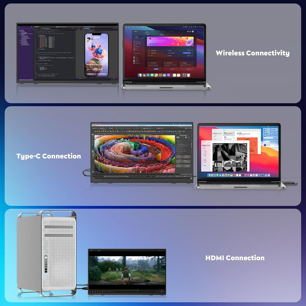 ZSCMALLS Battery Wireless Portable Monitor, 8000mAh 15.6' 1080P IPS USB-C/HDMI Second Screen, Built-in Speakers, Support AirPlay/Miracast for Laptop/Phone/Tablet/Switch/Xbox, Carry Bag Included
