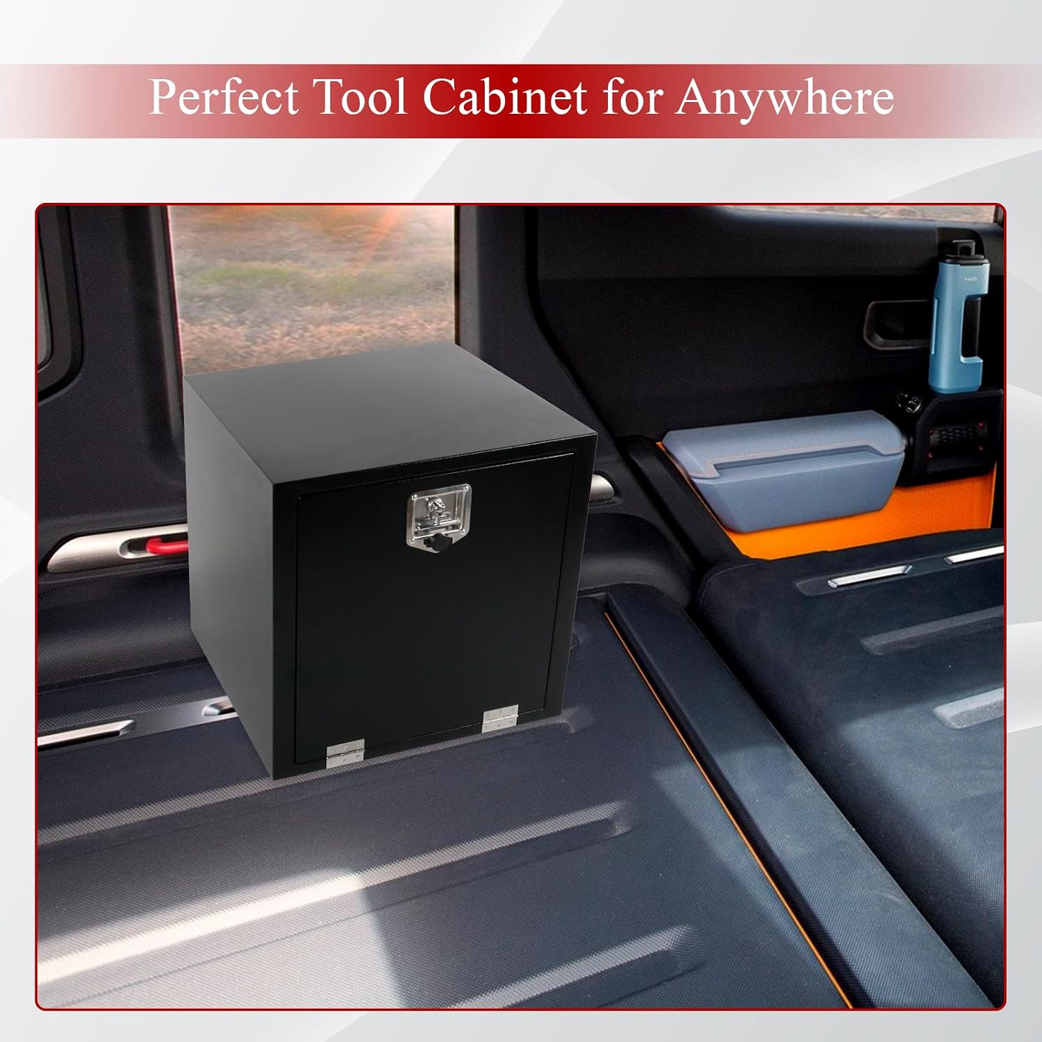 24'' Inch Steel Underbody Truck Tool Box & T-Handle Latch Heavy Duty For Trucks Trailers RV ATV Pickup Trucks Flatbeds Organization Storage Job Tool Chest -24'(L) x 24'(W) x 24'(H) Black